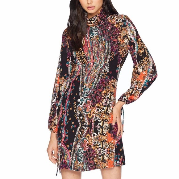 Free People NWT Mock Neck Paisley Mini Dress, Med - Picture 12 of 12